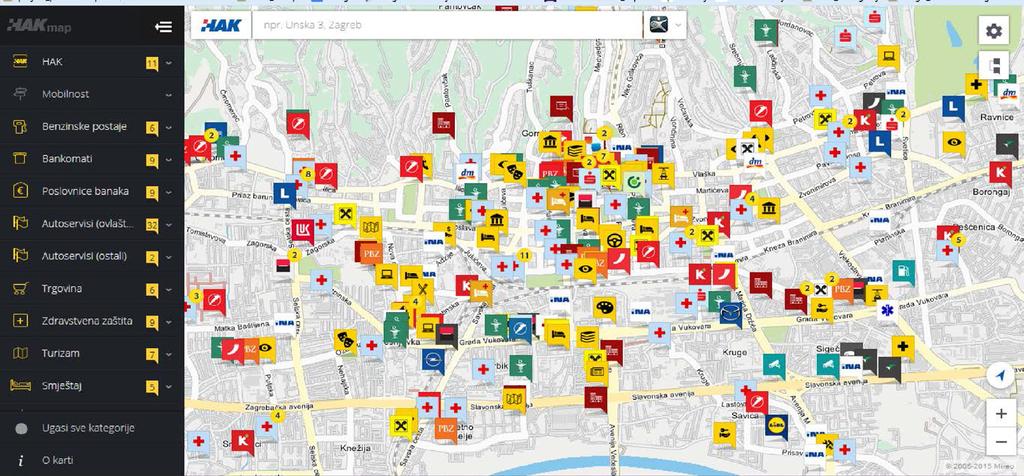 HAK-ova interaktivna karta Interaktivna karta Hrvatskog autokluba (slika 10) nalazi se u sklopu njegova web portala na adresi URL 7.