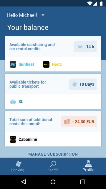 UbiGo Stockholm 2017/2018 Integration Payment Personalization Subscription PT days 10 d 25 d 50 d Shared Car