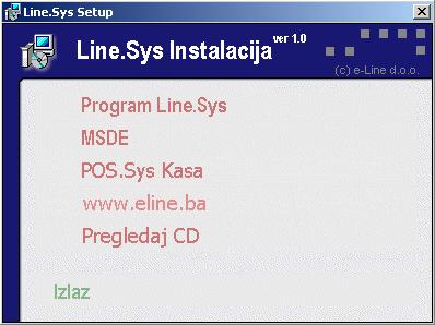 CD osim programa sadrži i MSDE potreban za uspostavljanje baze podataka na centralnom računaru (serveru). Ukoliko se Line.