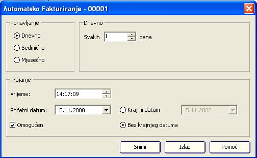 Korisničko uputstvo za Line.Sys Slika 6.551. Prozor za unos podataka o postavljanju automatskog fakturiranja Slika 6.552.