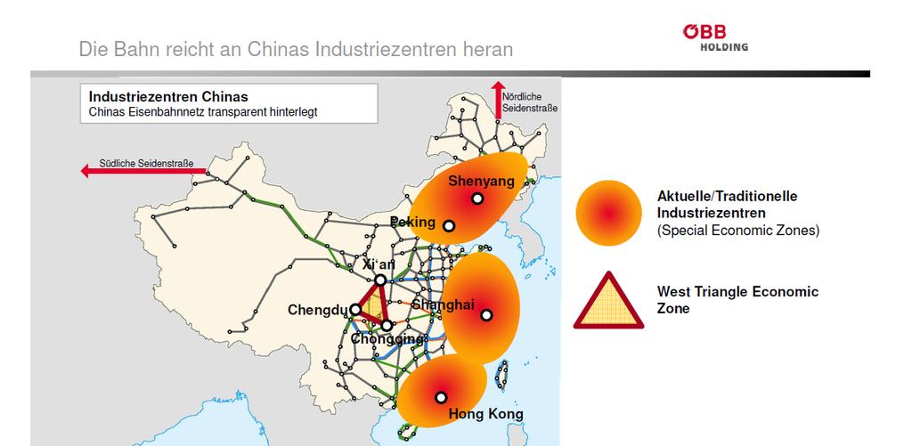 Rail connection Europe - Asia Well connected industrial regions in China Industrial regions in China (only relevant parts of Chinese railway network shown) Northern