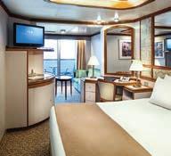 MINI-SUITE Substantially larger than a balcony stateroom, enjoy upgraded amenities including a separate seating area with sofa bed and bathroom tub.