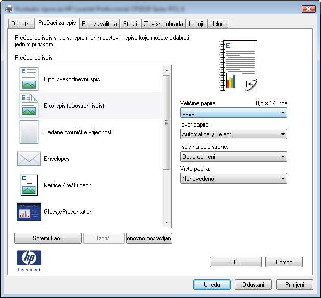 6. Pritisnite gumb Spremi kao. 7. Upišite naziv prečaca i pritisnite gumb U redu. Poboljšanje kvalitete ispisa u sustavu Windows Odabir veličine stranice u sustavu Windows 1.