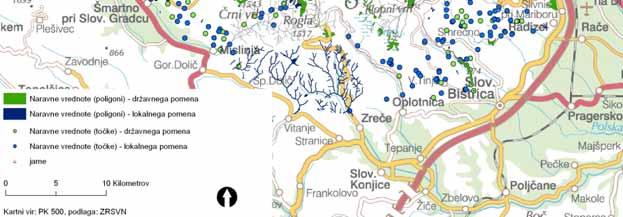 severovzhodno od Mislinje zool, bot 7,27 Slika 5: Naravne vrednote na Pohorju in analiziranem območju Območje Lovrenških jezer je opredeljeno kot gozdni rezervat z Uredbo o varovalnih gozdovih in