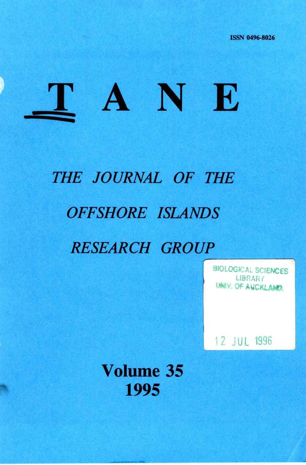 ISSN 0496-8026 TANE THE JOURNAL OF THE