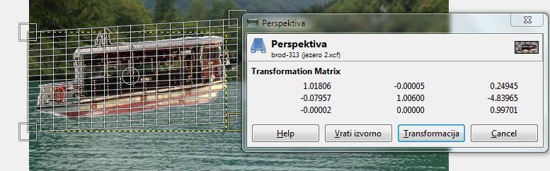 Slika 2.2.50. Alat Promjena perspektive 5. Zrcaljenje (Flip Tool) alat je koji koristite za zrcaljenje slike, sloja, selekcije ili putanje.