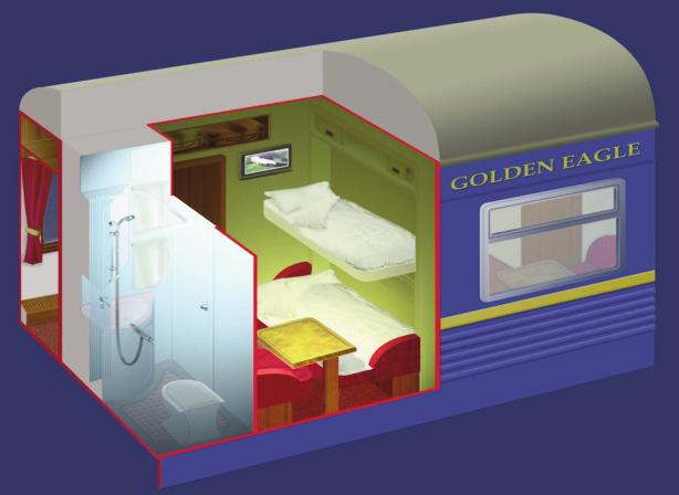 5 sq metres), feature a small double lower bed and a single upper bed as well as DVD/CD player, LCD screen, safe, individual