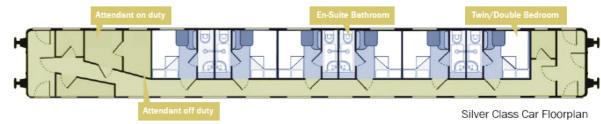 The Silver Class cabins have private ensuite wet room with a washbasin, toilet and shower.