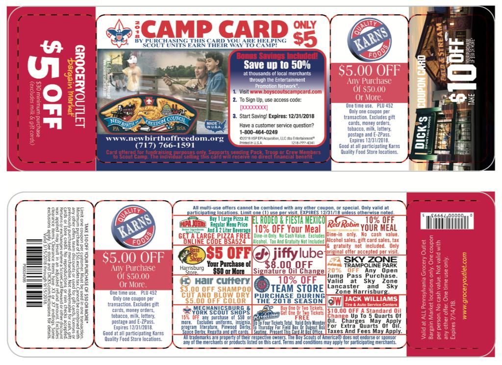 A Scout is Thrifty The Camp Card Sale is designed to help Scouts earn their way to summer camp, a BSA National High Adventure Base,