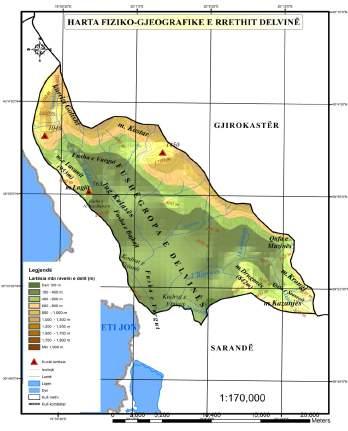 Harta nr 1.5: Harta fiziko gjeografike e Rrethit të Delvinës dhe rrjeti hidrik 15 I.4.