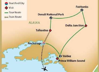 14 Alaska The Great Land Featuring Prince William Sound & Denali National Park June 19-27, 2019 9 Days, 13 Meals Journey to the Land of the Midnight Sun where towering mountains, massive glaciers and