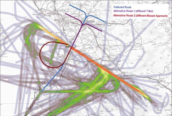 6.17.4 Alternative routes Alternative 1 We looked at designing the route with a FAF at 1,600ft in order to keep the route closer to Glasgow Prestwick Airport and reduce the potential interaction with