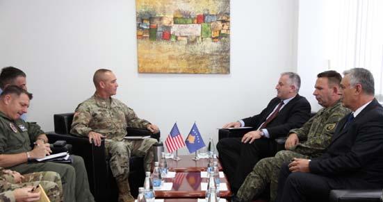Rrustem Berisha hosted today in a meeting Commander of IOWAs National Guard, Major General Timothy Orr. Attended to the meeting, COMKSF, LT. Gen. Rrahman Rama.
