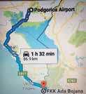 7 miles away in the city of Bar, Podgorica Airport distance is 46.6 miles, and Dubrovnik Airport is 150km to Ulcinj.