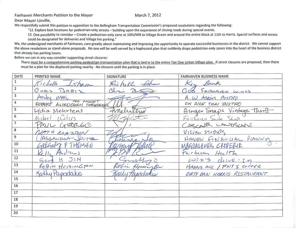 Fairhaven Merchants Petition to the Mayor March 7,.