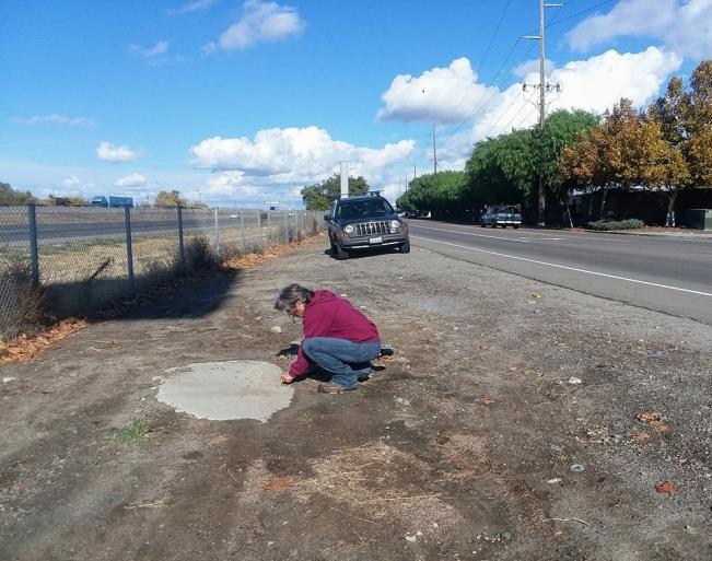 A FORTUITOUS FIND While exploring the first generartion of Lincoln Highway between Placerville and the Altamont Pass, Trey and Monica Pitsenberger came across this exposed piece of paving lying