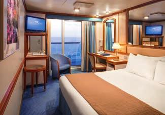 In addition, these staterooms include a roll-in shower equipped with grab bars and a fold-down bench seat, an easy access closet and a writing desk with wheelchair access.