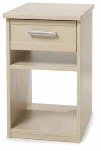 Bedside cabinets Bedside cabinet 00 The frame of the cabinet table is white epoxy-coated steel. The drawer front panel is available either in IKI high pressure laminate, solid birch or beech.