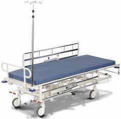 Shower furniture and transport stretchers Shower trolley Veera 410 The sturdy showering trolley features hydraulic height adjustment with foot pedals, with a range of 54-87 cm.