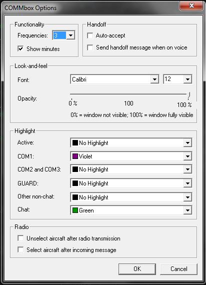 3.3. COMMBox options In the COMMBox options window you can change some parameters useful for text communication between yourself and the other users connected to the IVAO Network: 1.
