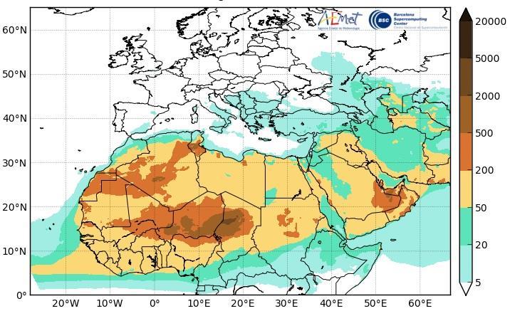 1.2.3 Surface Dust Concentration Figure 4b shows low surface dust concentrations ranging between (5 to 50µg/m 3 ) over northern Morocco, Algeria and Tunisia, most of Cameroon, CAR, Ethiopia and