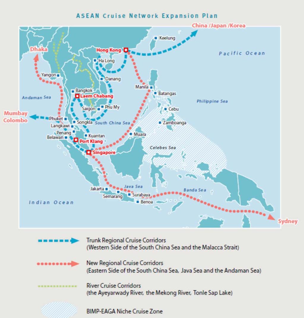 ASEAN Cruise Tourism Plan in the SCS The 2001 ASEAN tourism development plan includes two cruise corridors passing through