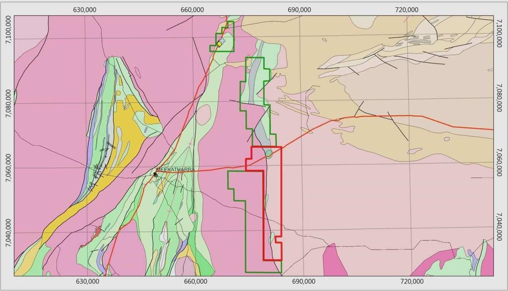 Andy Well Gold Mine (DRM) Turnberry Prospect (DRM) Duffy Well (Mithril) Figure 2: Location and Geology Plan showing Mithril s Duffy Well Project (red outline), Doray Minerals