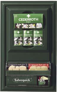 Dimensions: W 41 x H 54 x D 8 cm. REF 190970 Cederroth First Aid Panel with dust cover A panel fixed inside a metal cabinet which has a transparent Plexiglass door.