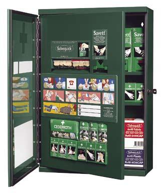 Dimensions: W 38 x H 58 x D 17 cm REF 290970 Section 1 First Aid Panel Cederroth Small First Aid Cabinet A lockable metal cabinet that has a Cederroth Mini