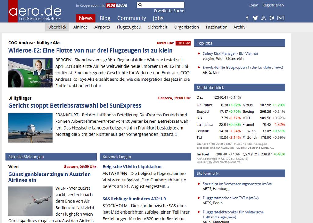 Internet service for aviation news aero.de aero.de is the leading website for aviation news targeting aerospace employees and everyone interested in this field.