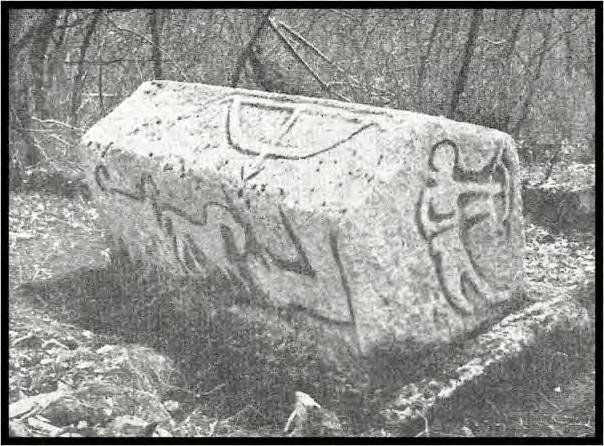 108 A decorated tombstone On the left side of the Žepa river most tombstones are located on the site Krnjići and 19 in the form of plates, 11 chestss and five ridges, two of which are decorated with