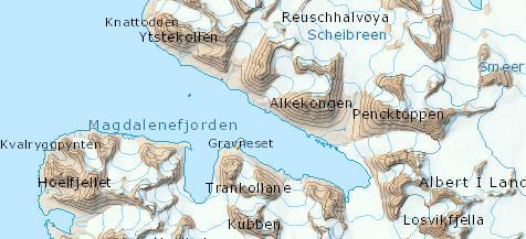 Entering the fjord, a small peninsula reaches out from the southern shore. The outer part of this peninsula has a small hill.