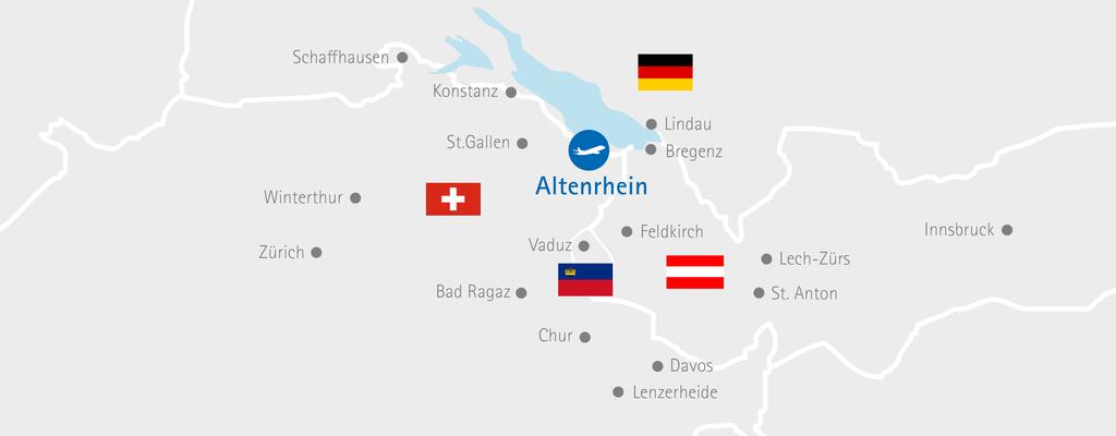 Location Q Centrally located in the border areas of Eastern Switzerland, Western Austria, Liechtenstein and Southern Germany Q Only a one-hour-drive from Zurich, close to world famous ski resorts