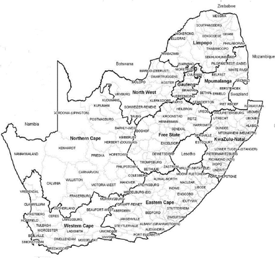 Map of Magisterial Districts in South Africa South