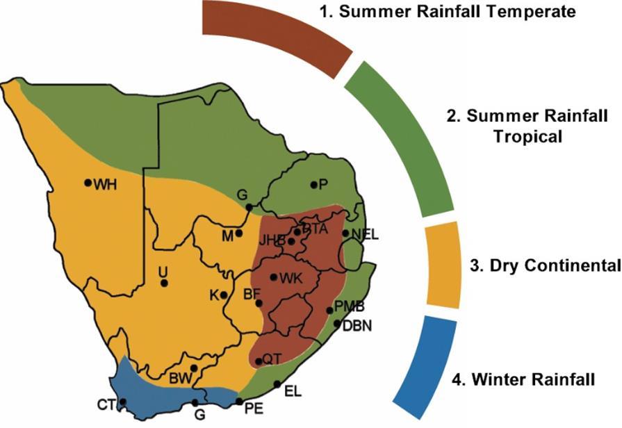 Map of Rainfall Areas in South Africa South