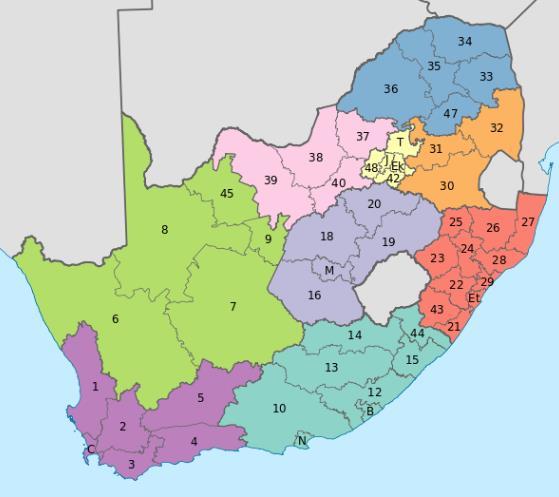 Map of Municipal Boarders in South Africa (kg)