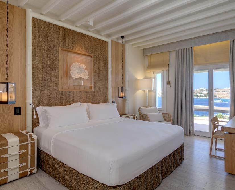 SUPERIOR SEAVIEW ROOMS Inviting accommodation with private balcony, that looks out across the sparkling Aegean Sea, the Superior Seaview Room offers a modern, calm space where elegant fabrics and