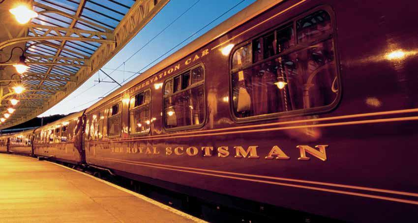Belmond Royal Scotsman Our two-night journey on Belmond Royal Scotsman takes us straight into the heart of the Highlands, through landscapes of towering, pine-clad mountains reflected in mirror-still