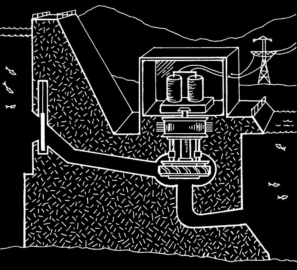 Reservoir Powerhouse Power Lines Transformer Dam Intake Generator Penstock Outflow Control Gate Turbine How Does a Hydroelectric Plant Work?