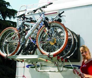 unique bike carrier is the only one on the market that enables the winch system to lower as much as 77cm, thereby enabling the bikes to be loaded easily.