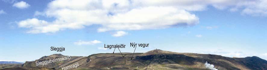Mynd 54. Lega vegar upp á Skarðsmýrarfjall og lagnaleiðir séð frá Gígahnúki.