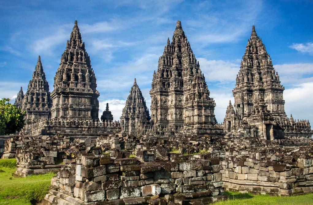 The majestic Prambanan temple complex, and the Borobudur temple on the opposite page Next page, bottom: the Ramayana Ballet in all its glory or from the other side of the river at Rama Shinta with