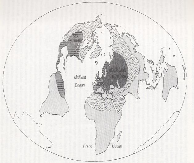 Figura 1: Heartland sipas Mackinder Sipas Mackinder sundimi i heartland do të garantonte sundimin e masës kontinentale, madje dhe sundimin e botës.