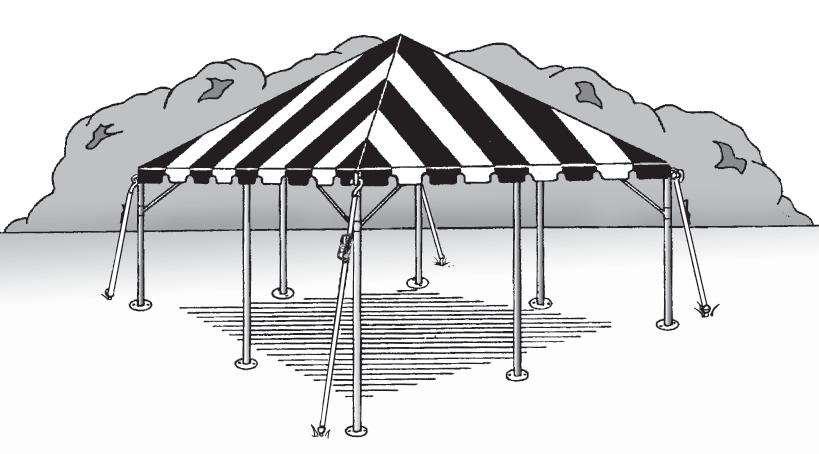 Century Pole Tents with high peak, 20 wide. White century pole tents are installed on lawn areas, with 15 center pole height, sidewall is available.