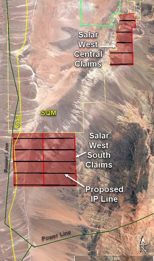 Salar West Claims (3 claims: North, Central, South) Salar de Atacama Salar West (3 claims blocks) 5,900 Ha (14,579 acres) The Salar West claims are south of Salar de Atacama and adjacent to SQM