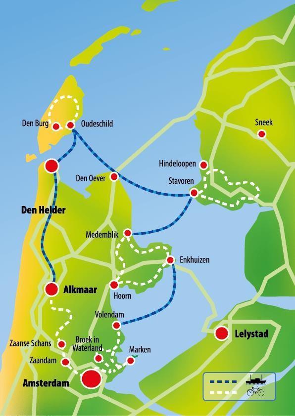 HOLLAND: BIKE & BARGE 2019 NORTHERN TOUR, MS DE HOLLAND Semi-Guided Cycle Tour 8 days/ 7 nights (220-330kms) Explore the rich tradition in the flat polder-land, along the North Sea coast and in