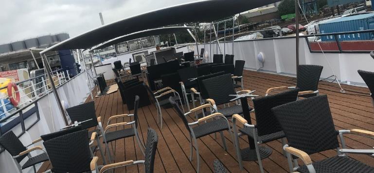 The lower deck has 24 twin cabins - all cabins have a private shower and toilet, all with lower single beds and air conditioning, digital TV, a mini-safe, hairdryer and a small window (80 x 40cm)