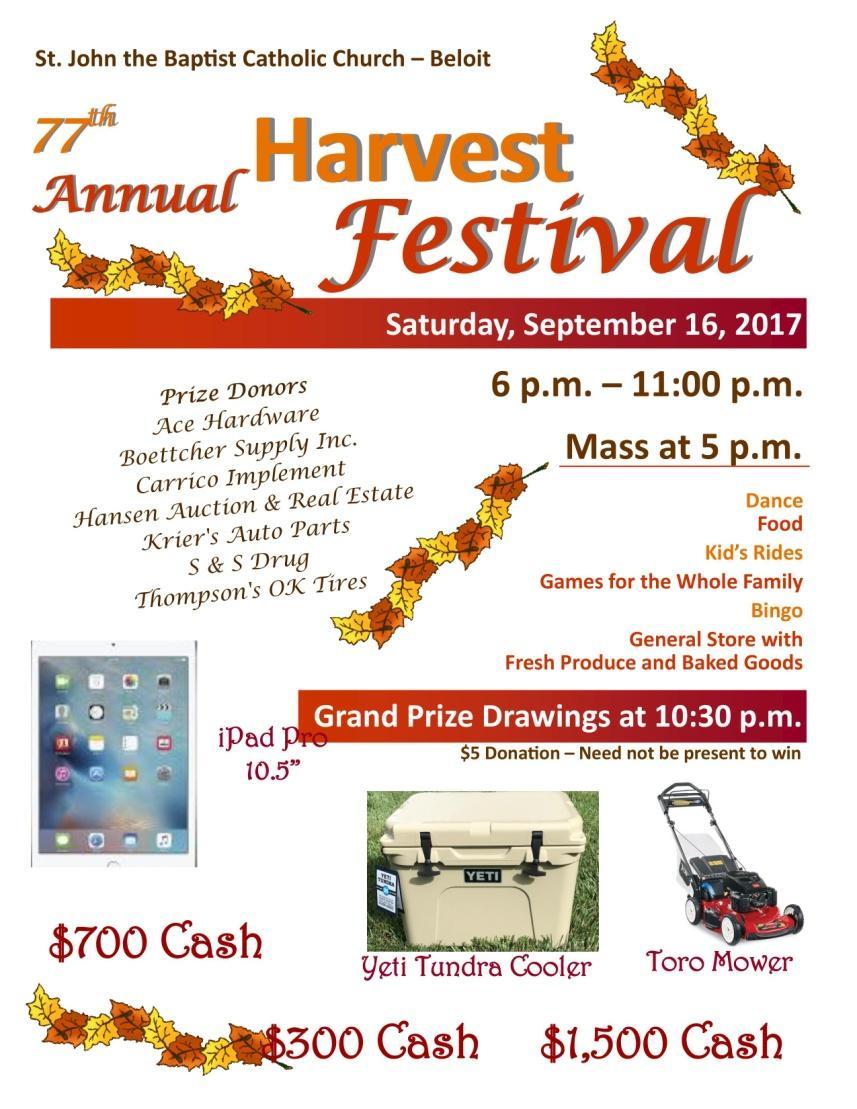 St. John s Harvest Festival Have Any Exciting News to Share? The Chamber wants to help spread the word about your business. Noteworthy News is your opportunity to do just that.