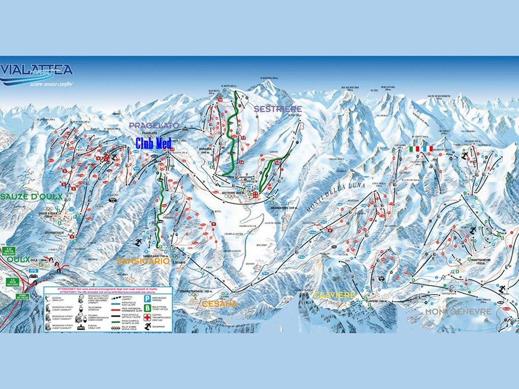 Ski area: SKI AREA: VIA LATTEA (MILKY WAY) - SESTRIERE From 1350m to 2823m 400 km of slopes 42 118 54 30 RESORT:: PRAGELATO VIALATTEA Altitude:: 1600 m