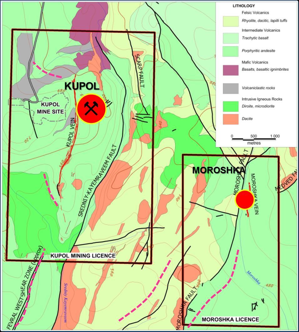 NEW DEPOSIT - MOROSHKA Located 4 km to the east of Kupol 4 Km Surface infrastructure 100%